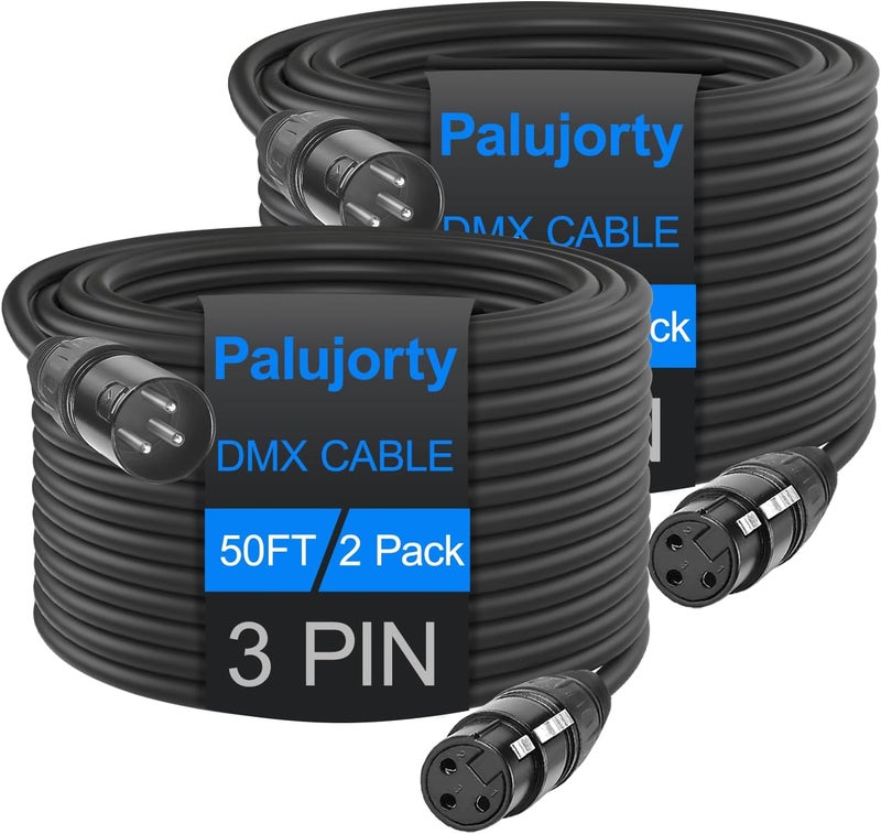 Palujorty DMX Cable 50 FT 2 Pack 3 Pin for DMX512 Stage DJ Lighting fixtures Controller - Image 1
